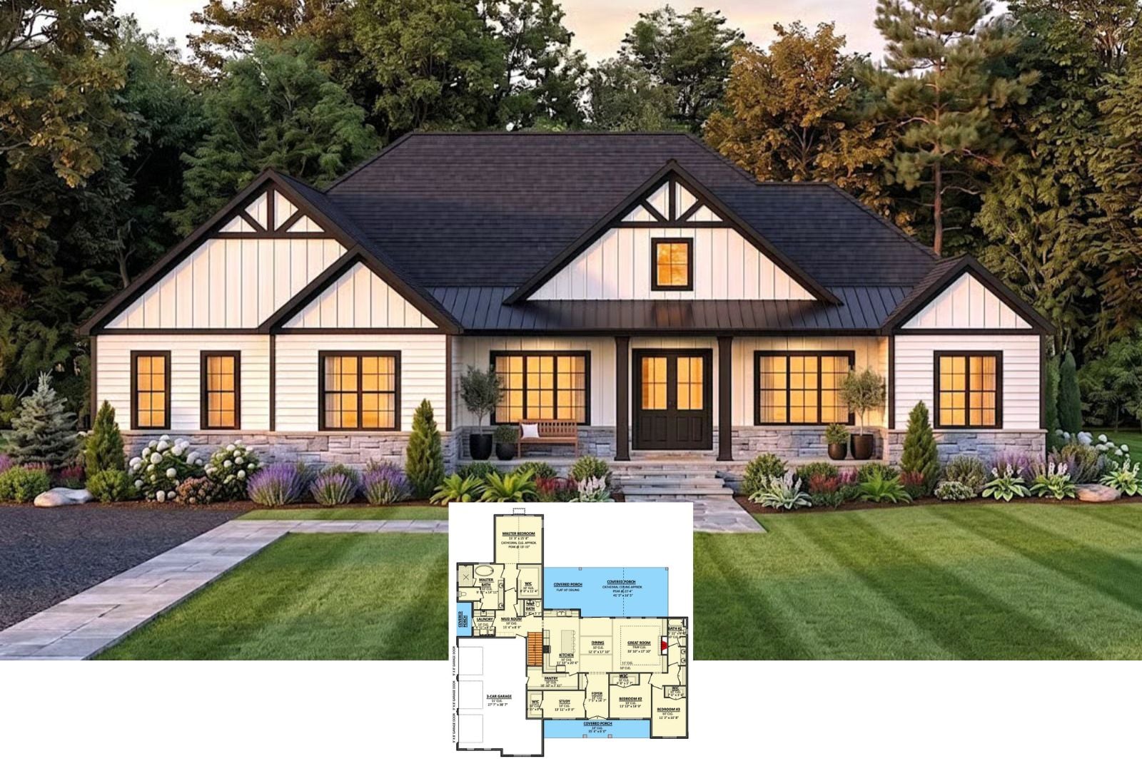 Willow and Batten 4-Bedroom Modern Farmhouse Layout with 3-Car Garage (2,819 Sq. Ft. Floor Plan)