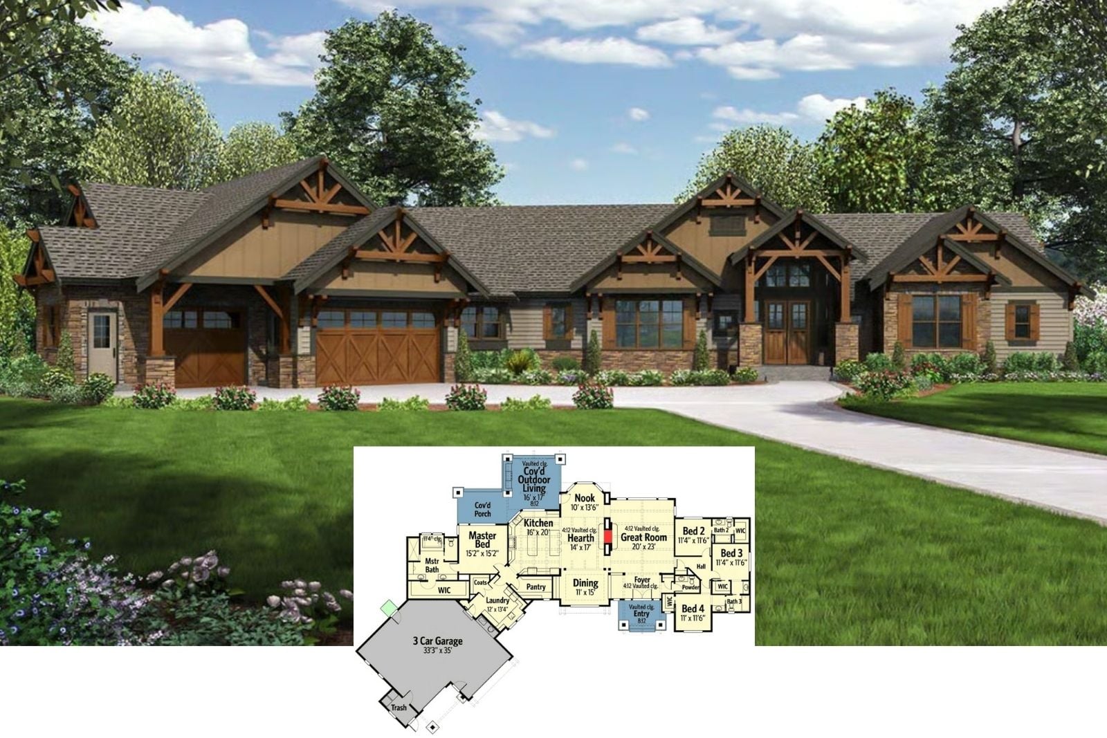 Sawtooth Lodge 4-Bedroom Mountain Ranch with Covered Outdoor Living (3,270 Sq. Ft. Floor Plan)