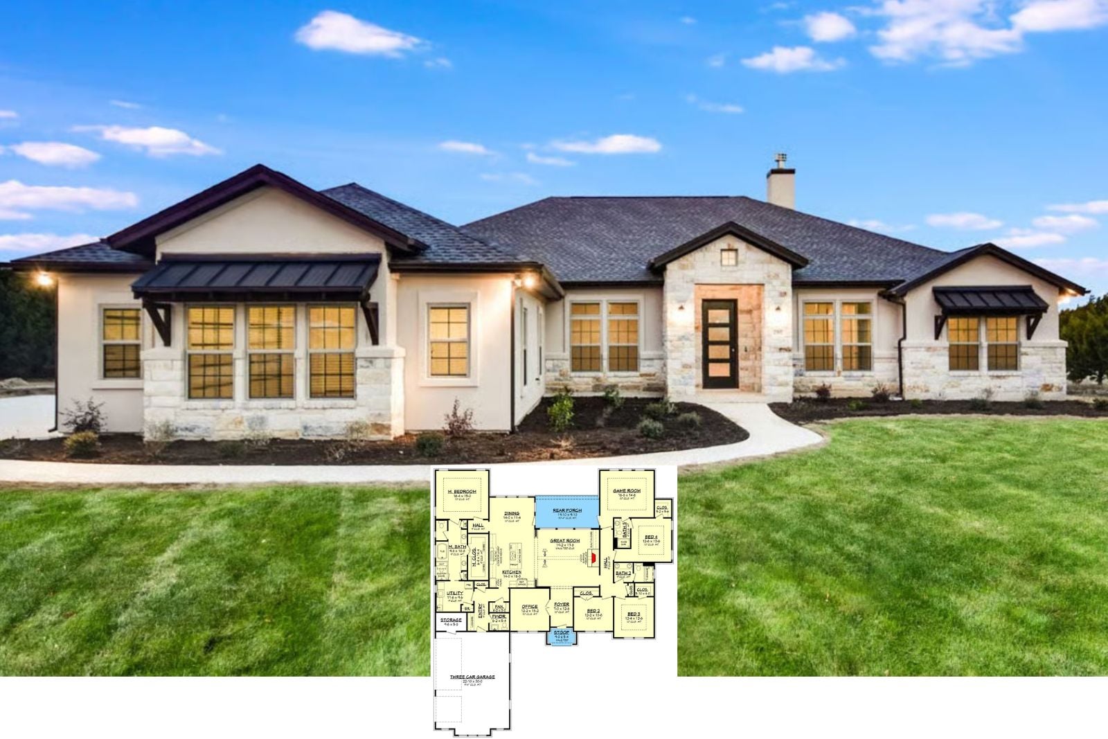 Blairewood 4-Bedroom Texas-Style Ranch House Plan with 3-Car Garage (3,044 Sq. Ft. Floor Plan)