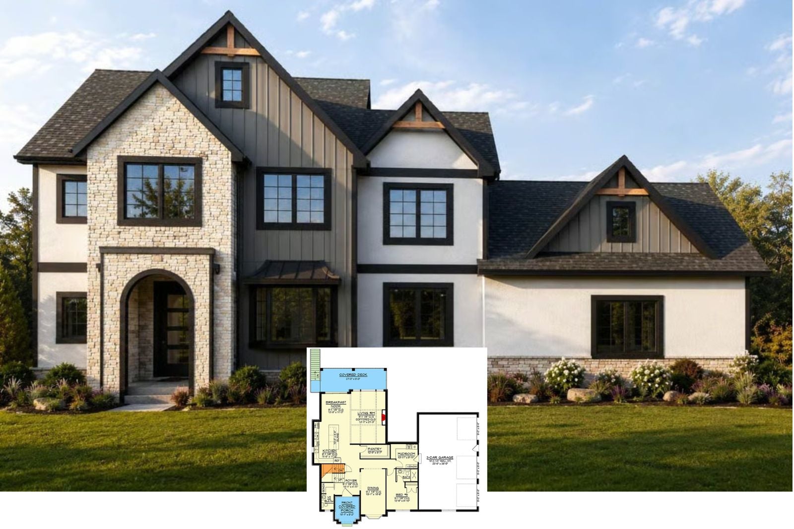 Experience The Wrenhaven 7-Bedroom New American House Plan with 3-Car Garage (3,759 Sq. Ft. Floor Plan)