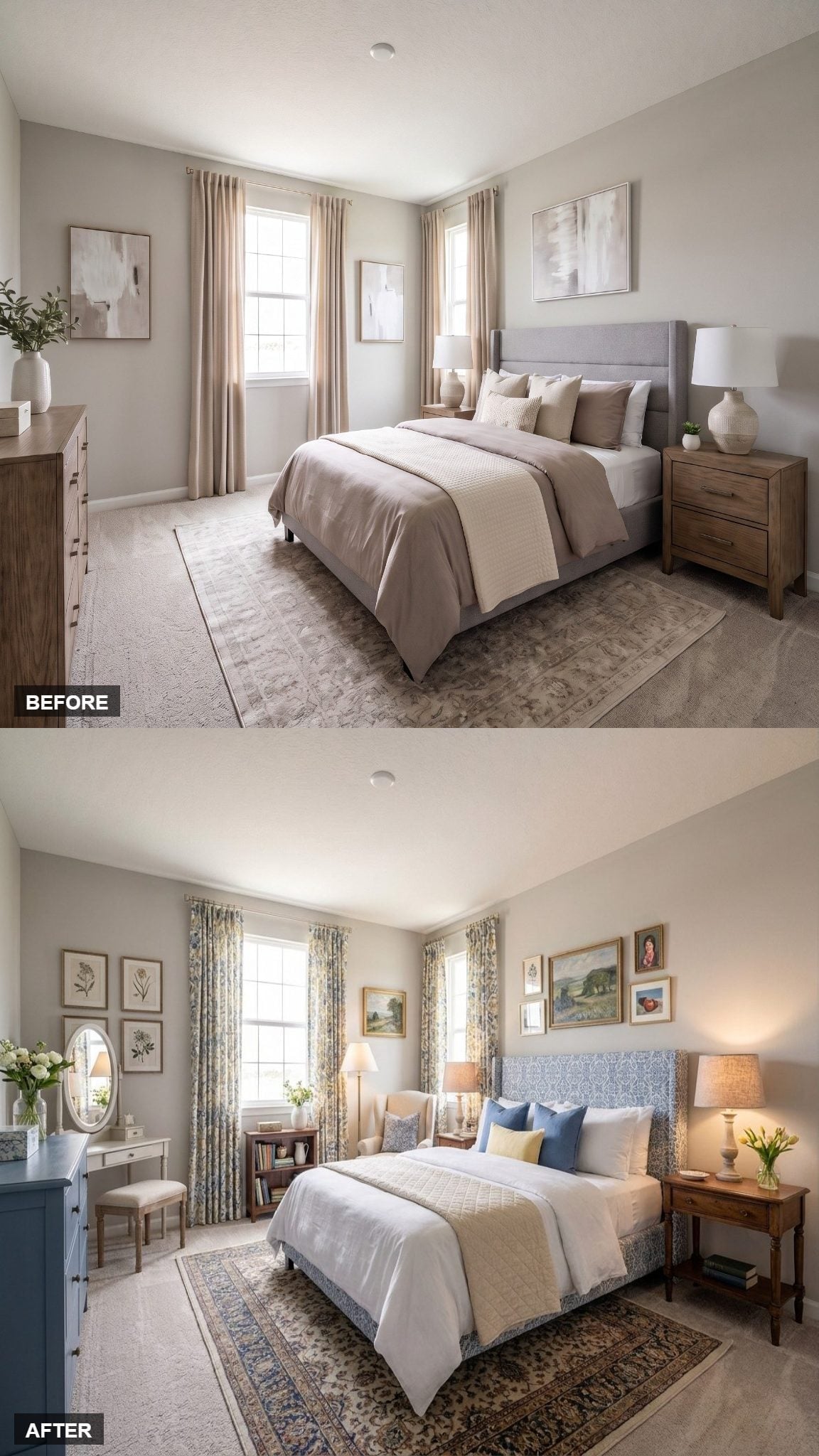 Blue and White Toile Turned Her Master Bedroom Into a Room That Feels Like Hers Alone
