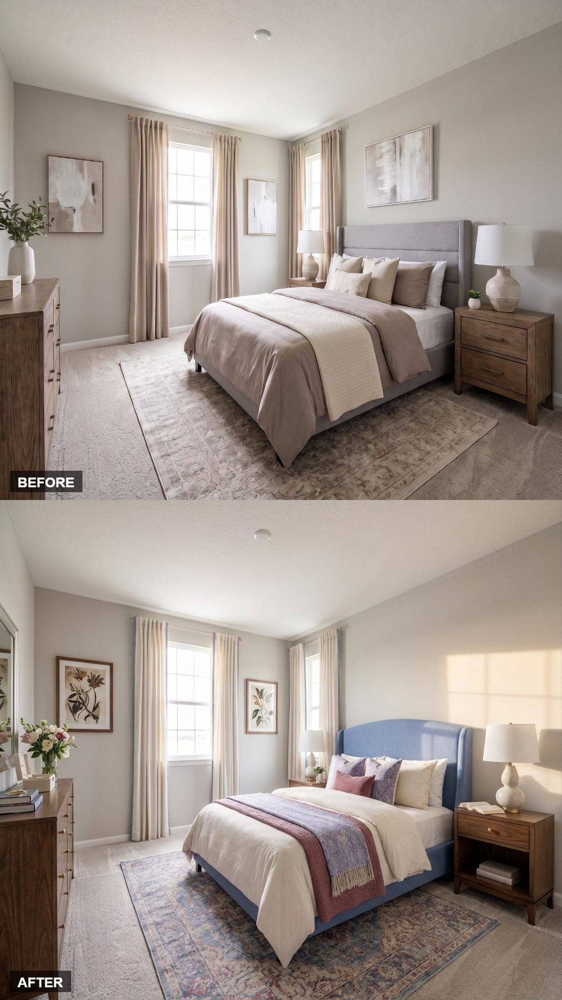 Blue Wingback and Botanical Prints Made Her Master Bedroom Feel Entirely Restarted