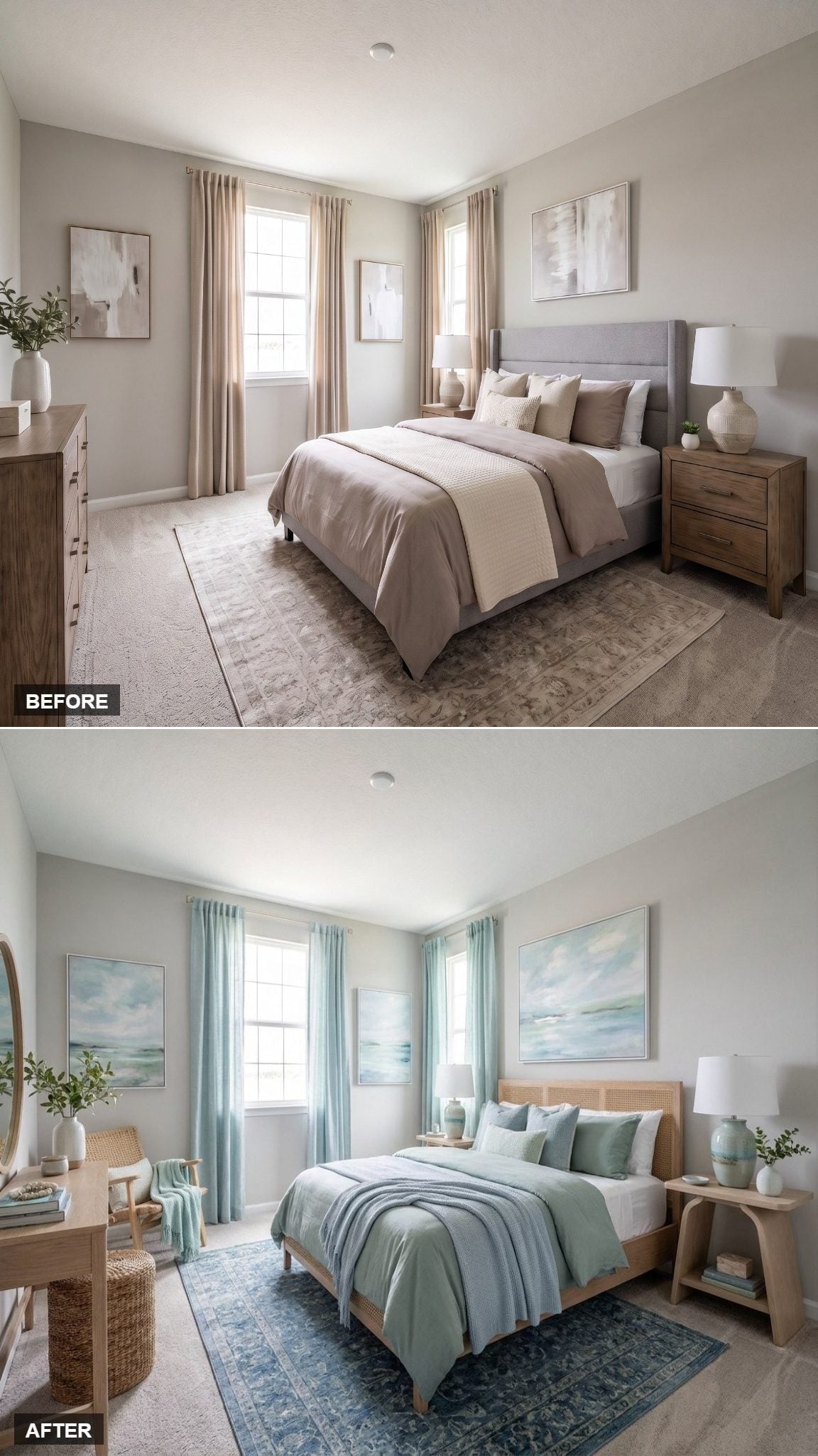 Coastal Calm Found Its Way Into Her Bedroom Through Rattan and Sea-Glass Color