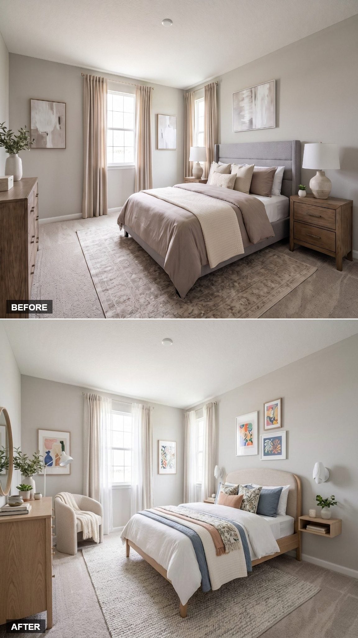 Colorful Gallery Walls and a Curved Bed Frame Pulled the Room Into a New Era