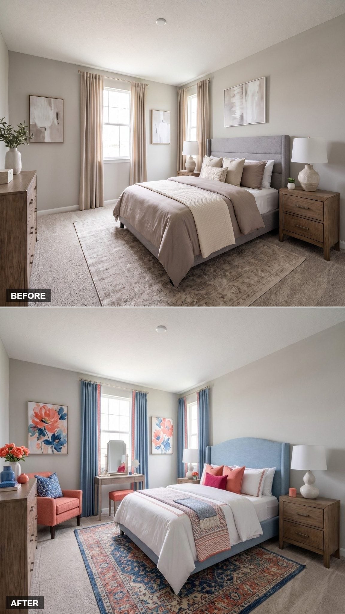 Coral and Blue Turned Her Master Bedroom Into Something Worth Coming Home To