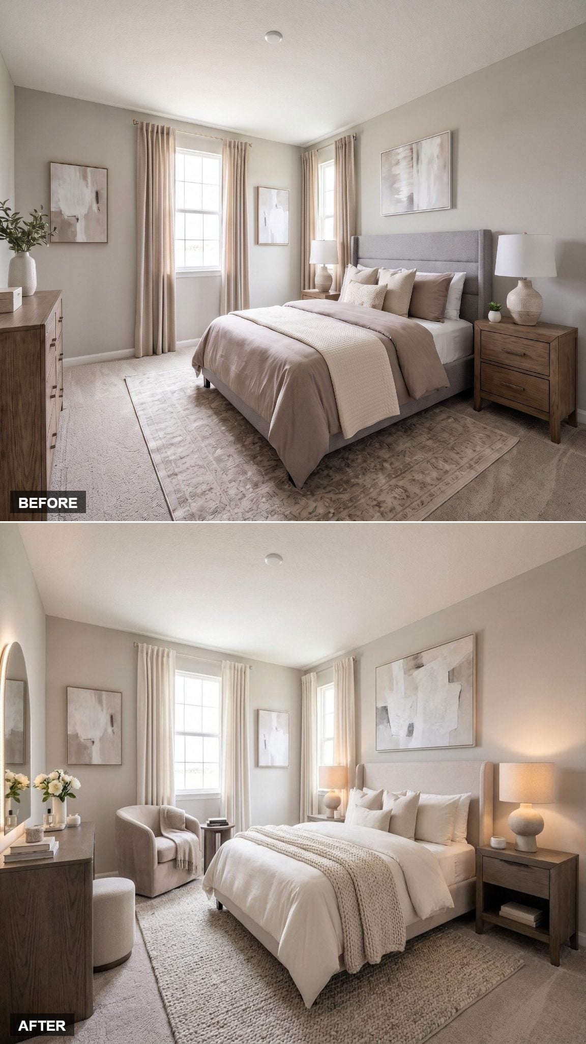 Cream and Warm Wood Gave Her Master Bedroom the Reset She Needed