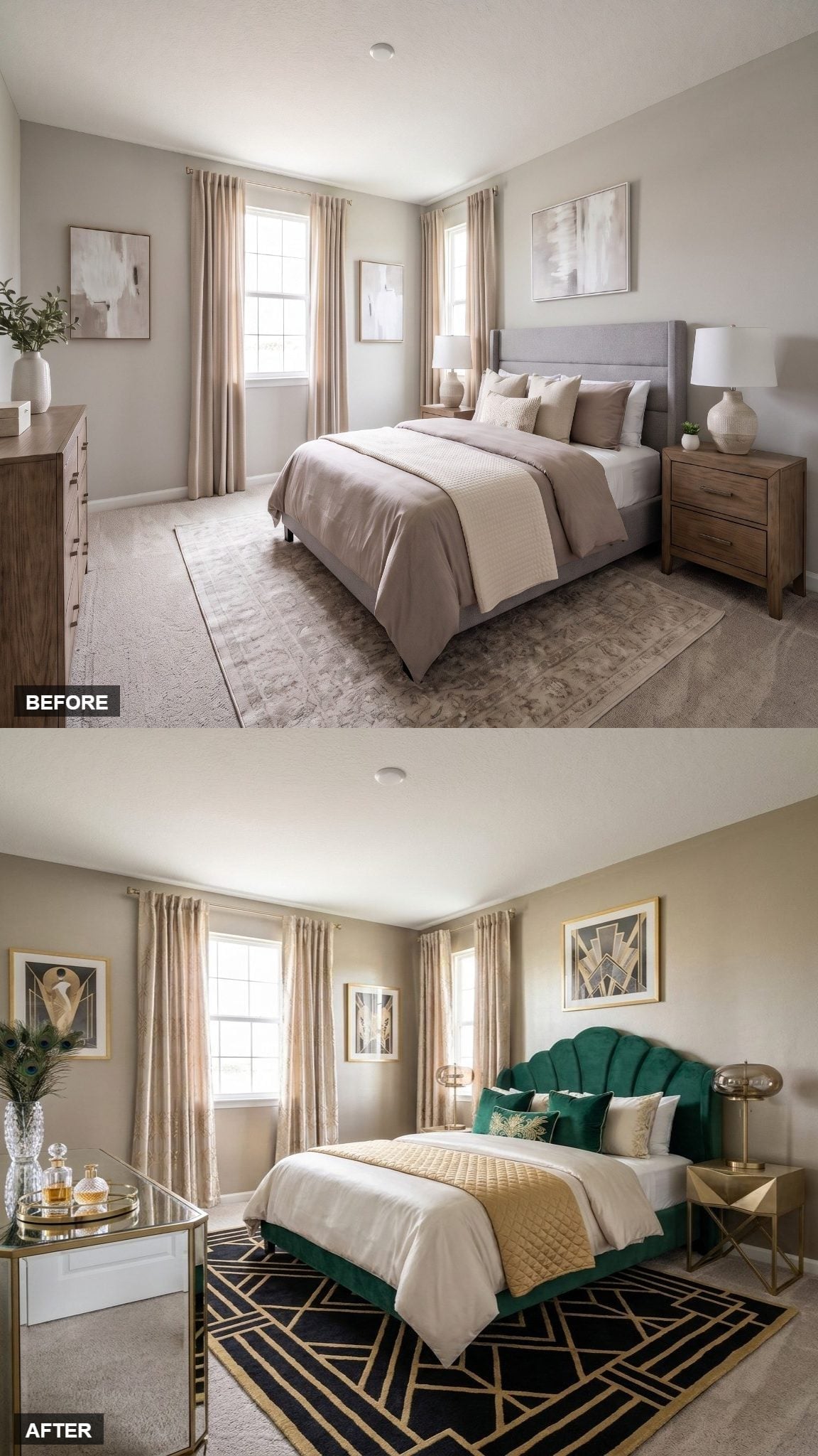 Emerald Velvet and Art Deco Gold Gave Her Master Bedroom a Whole New Personality