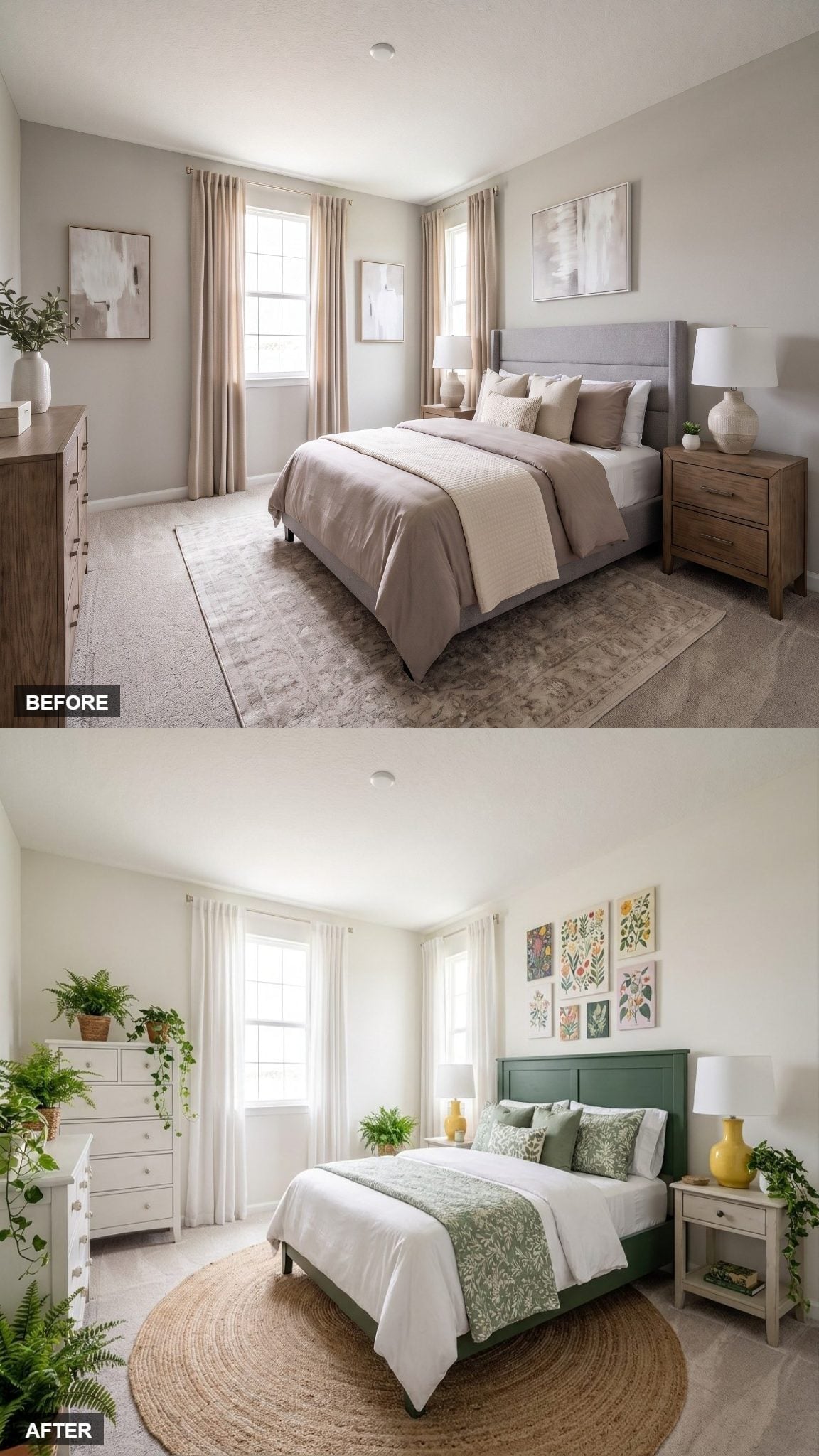 Green Headboard, Botanical Prints, and One Round Jute Rug Changed Everything