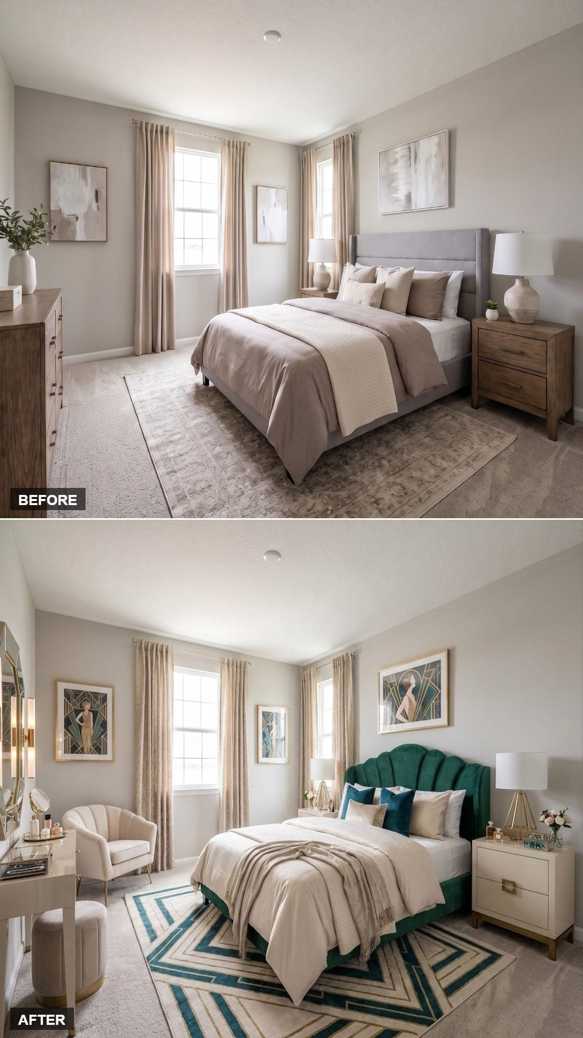 Green Velvet and Art Deco Details Gave Her Master Bedroom a New Identity