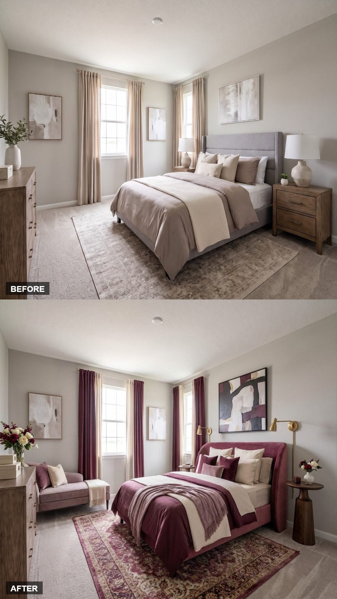 Mauve Velvet and Gold Sconces Gave Her Master Bedroom a Mood Worth Coming Home To