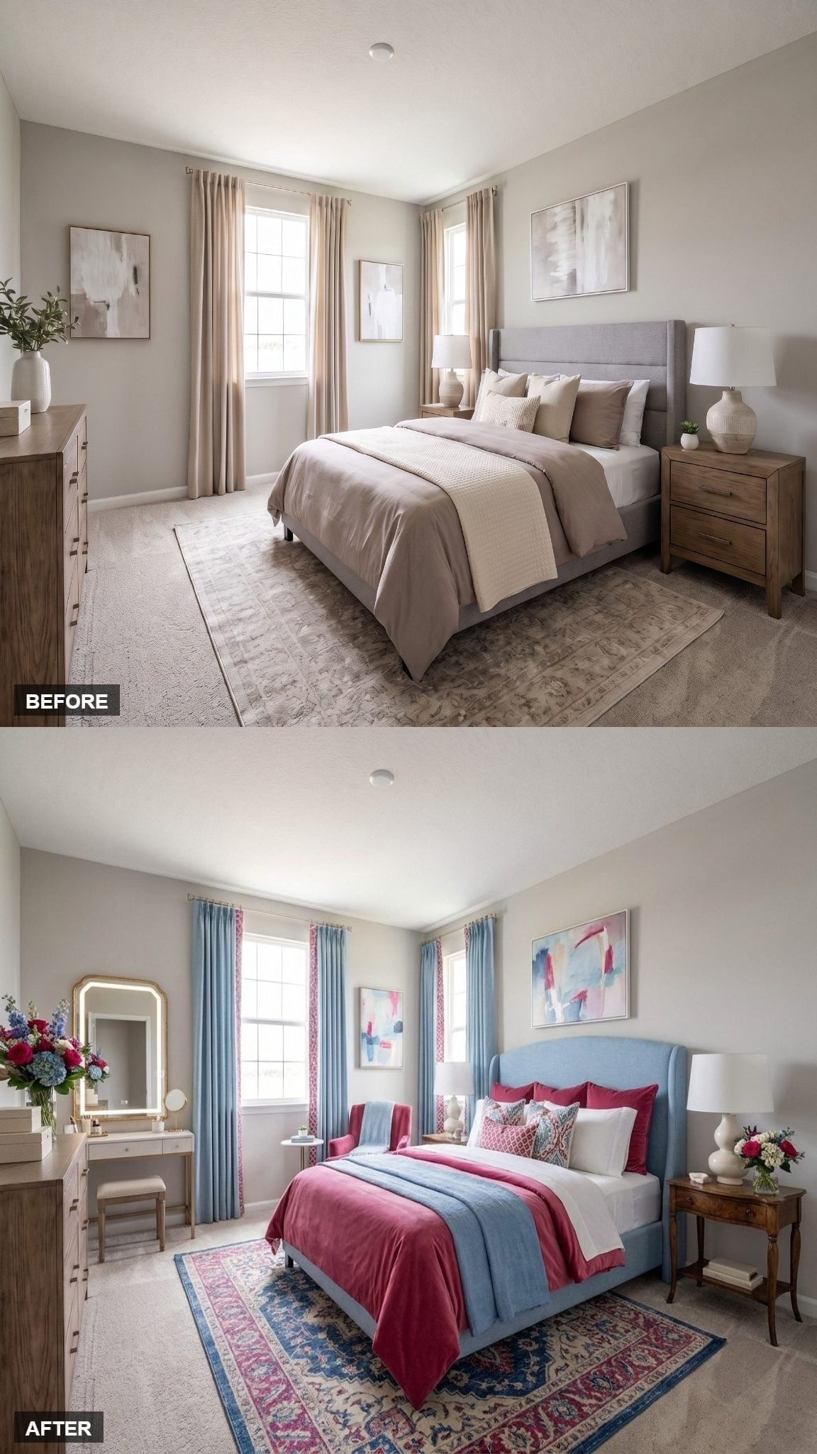 Pink and Blue Together Made Her Master Bedroom Feel Like a Choice, Not a Compromise