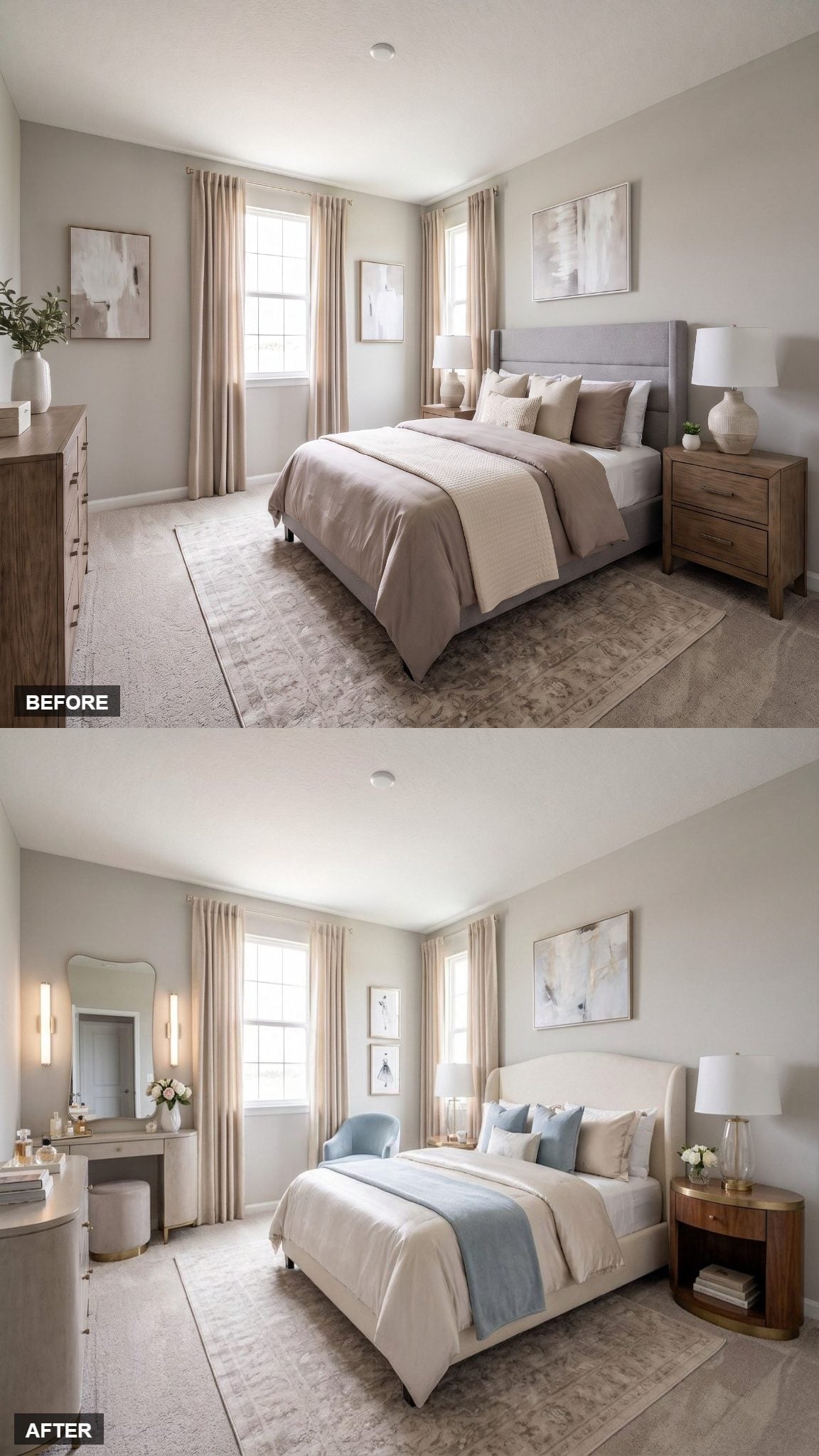 Powder Blue Accents and a Curved White Headboard Made It Entirely Hers