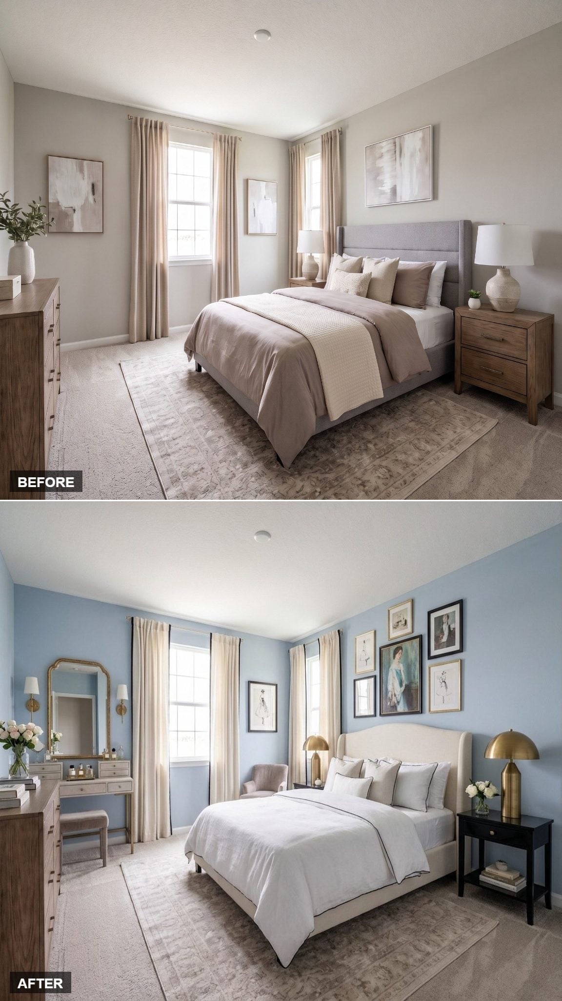 Powder Blue Walls and Gold Accents Gave Her Bedroom a Whole New Personality