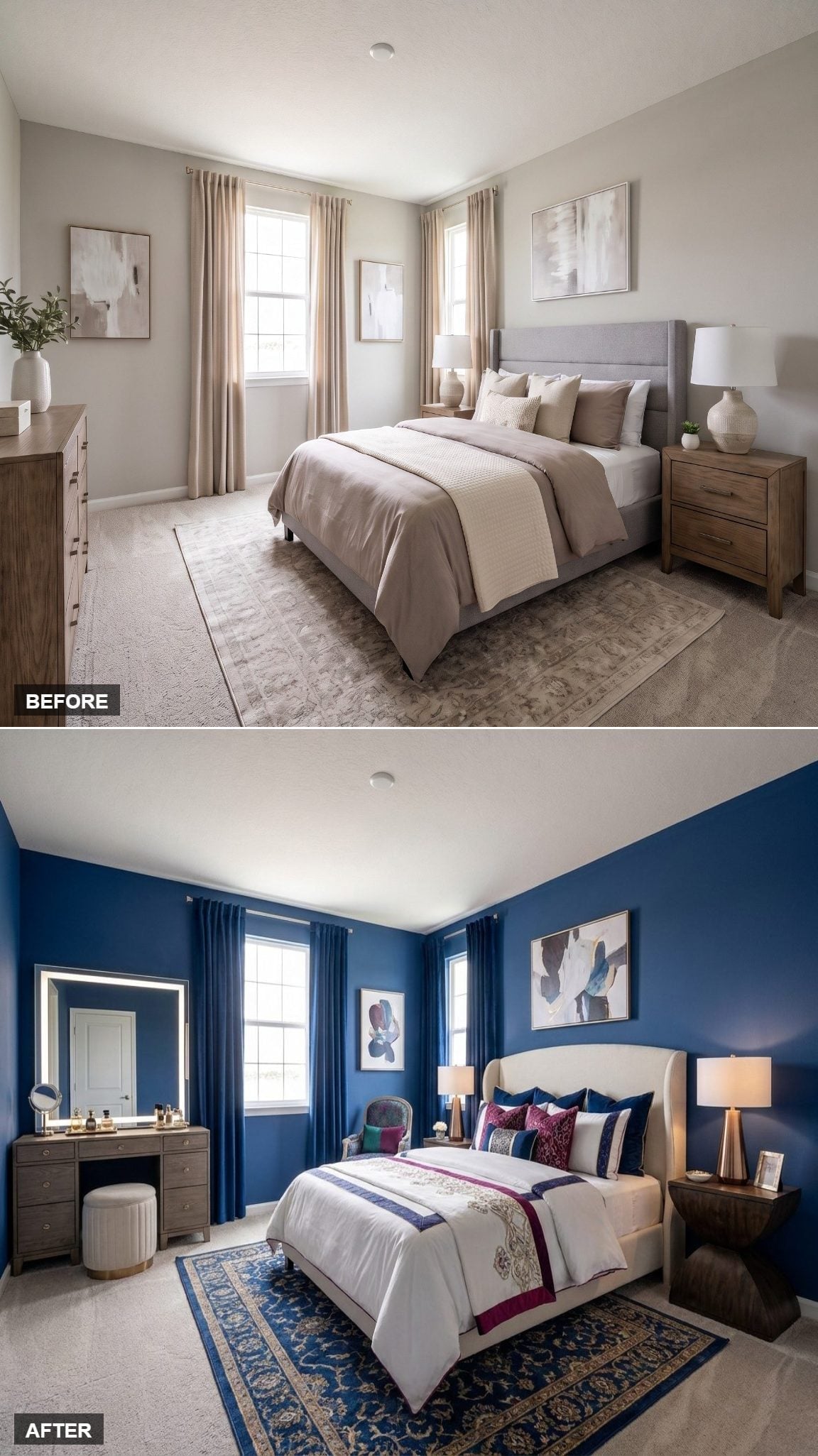 Royal Blue Walls Gave Her Master Bedroom a Confidence She Chose for Herself