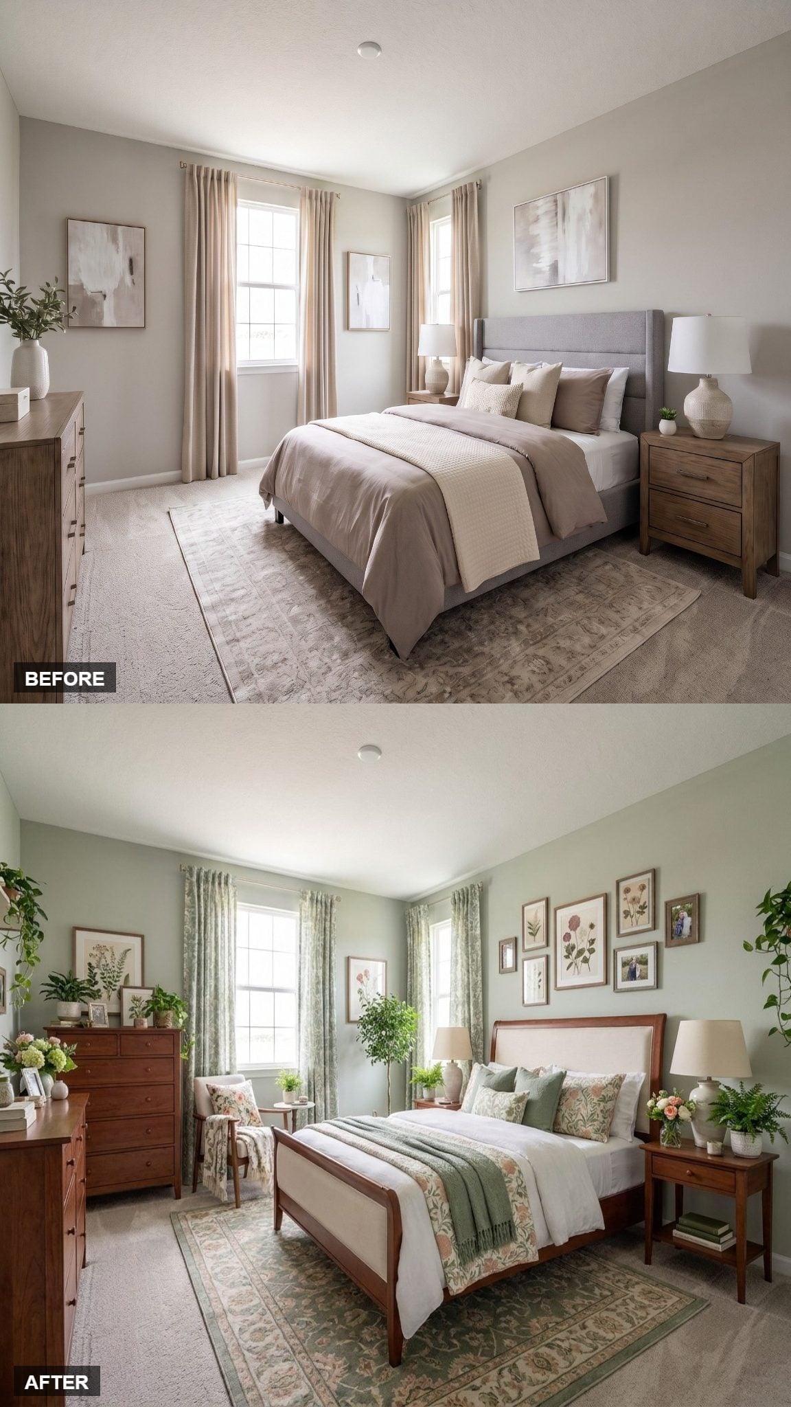 Sage Walls and Cherry Wood Furniture Turned Her Master Bedroom Into Something Worth Keeping