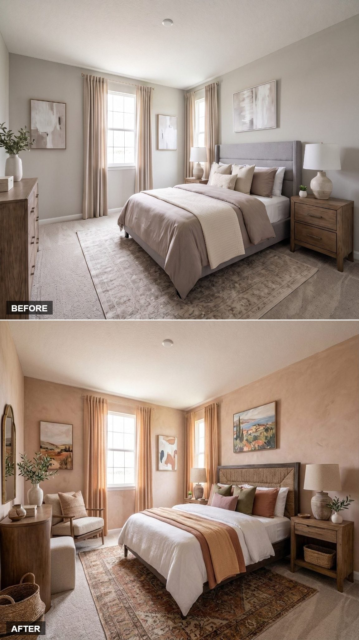 Warm Plaster Walls and a Woven Headboard Gave Her Bedroom a Tuscan Soul