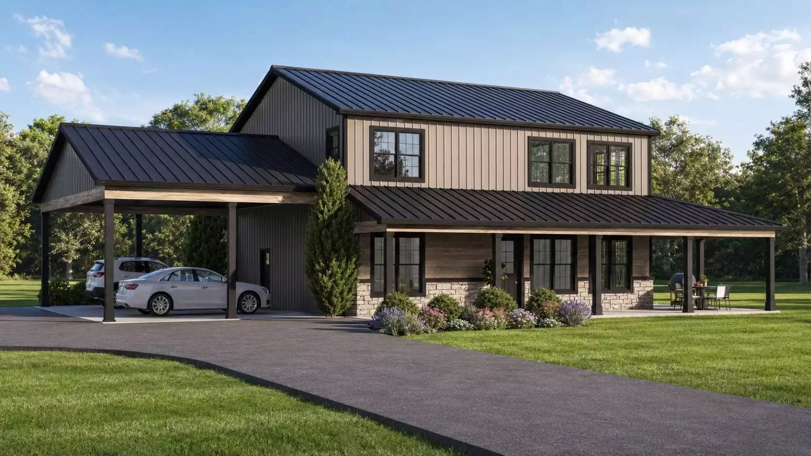 Allerton 3-Bedroom Barndominium with Wraparound Porch Designed for Families Who Refuse to Live in a Cookie-Cutter Subdivision (Floor Plan)