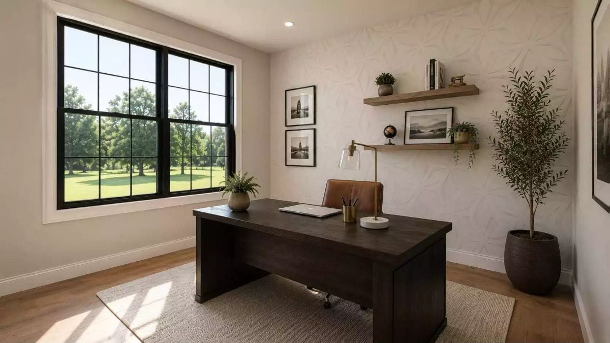 Leather Chair, Floating Shelves, and a View That Earns Its Keep
