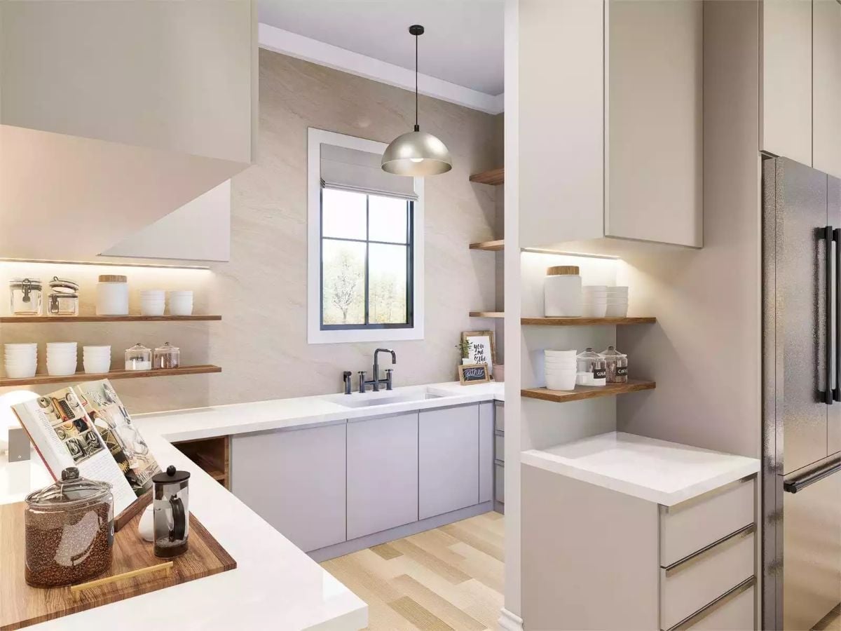Open Shelving With Under-Cabinet Lighting Does the Organizing For You