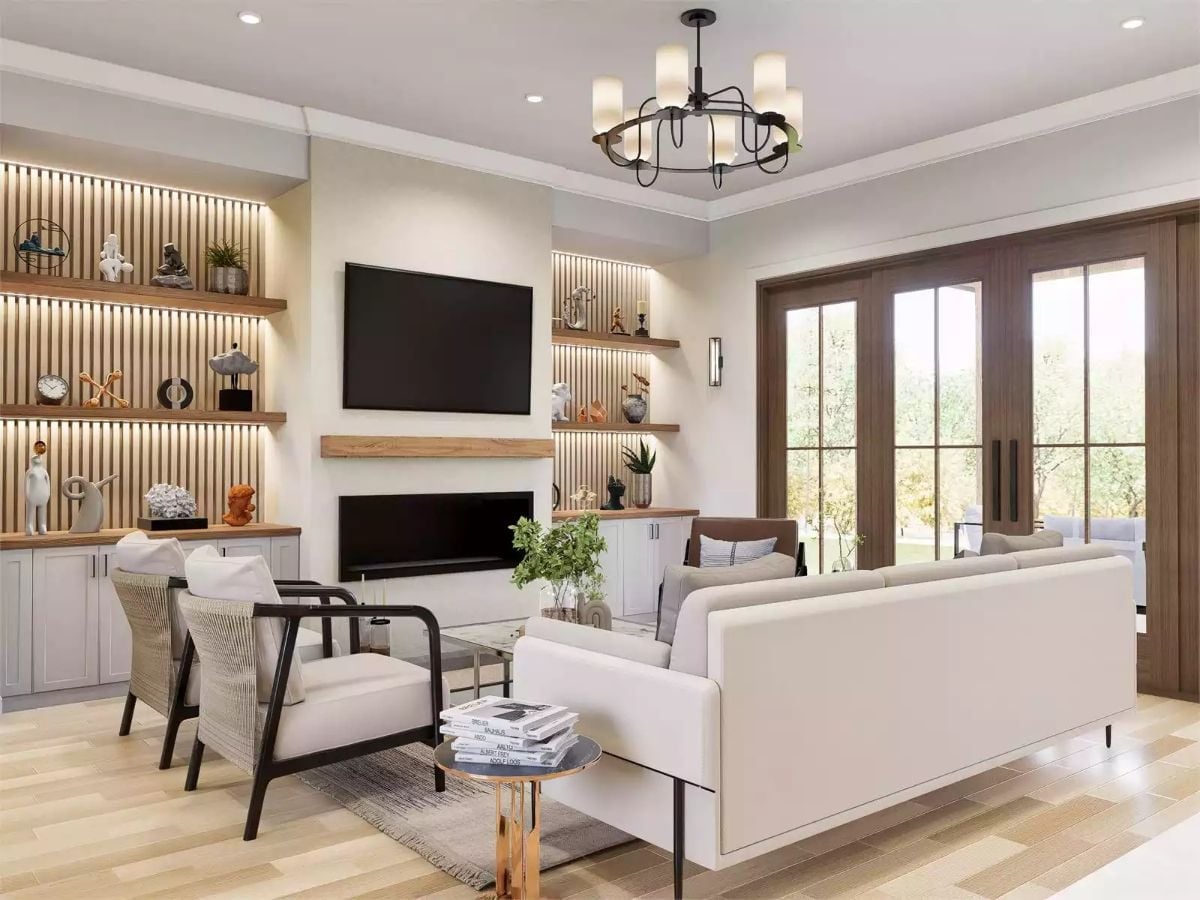Slatted Wood Walls With Built-In Lighting Pull More Weight Than Any Artwork Could