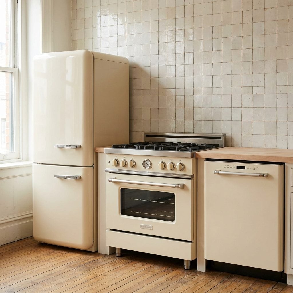 Almond-colored kitchen appliances
