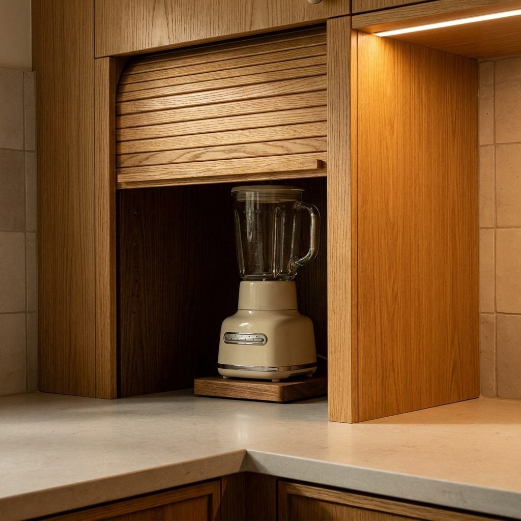 The Appliance Garage That Swallowed Your Blender Behind a Roll-Up Door