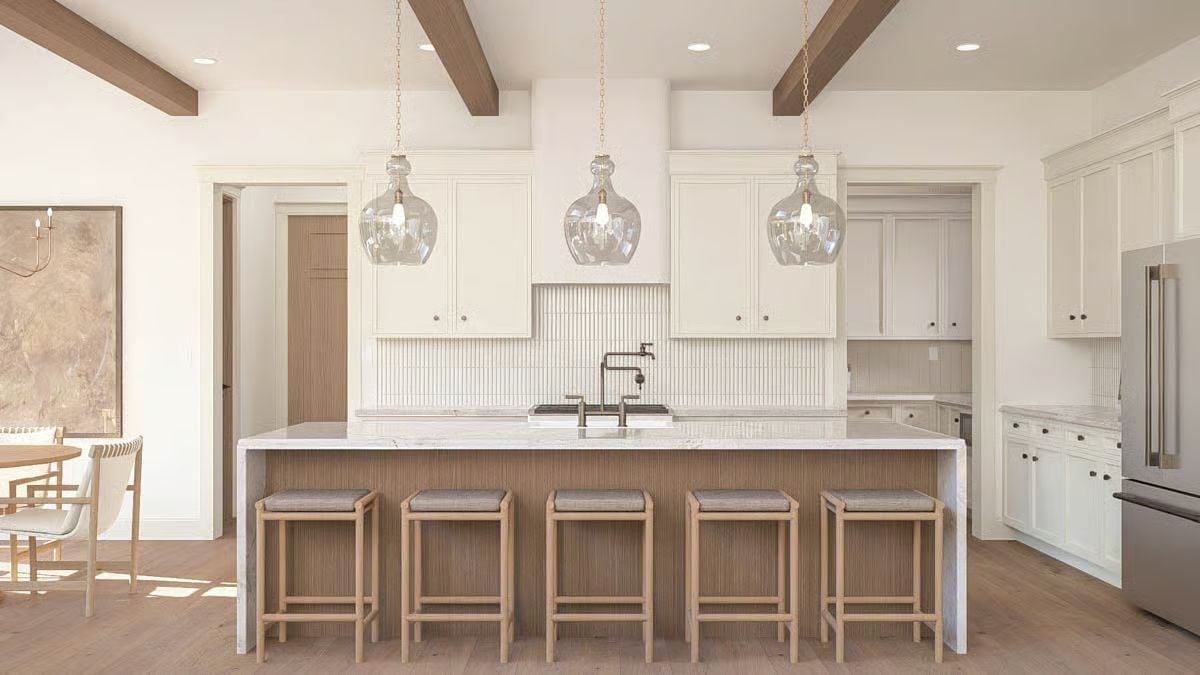 Globe Pendants and a Fluted Island Base Worth Stealing for Your Next Remodel