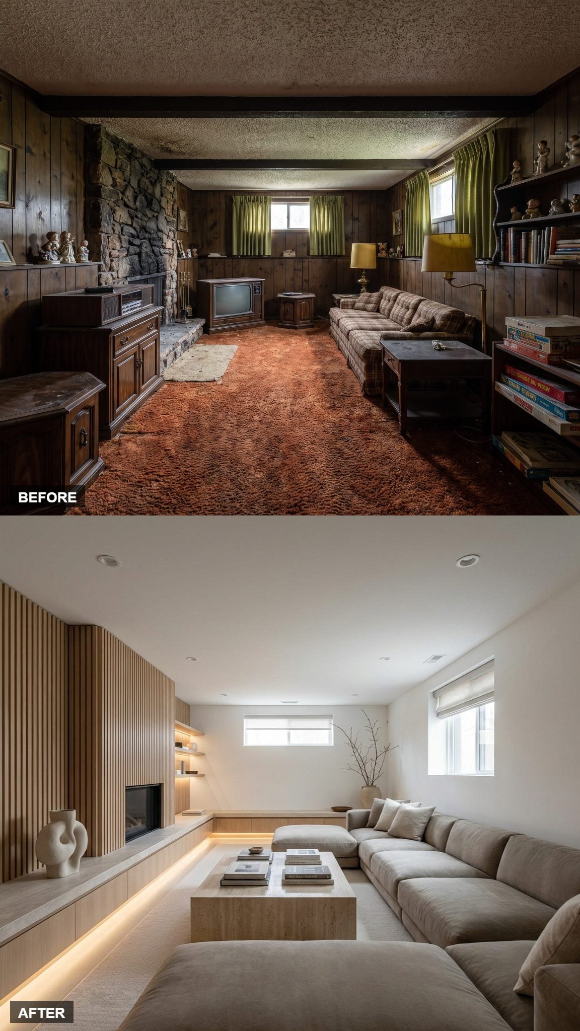 Architectural Modern with a Linear Fireplace and Floor-to-Ceiling Oak Slats