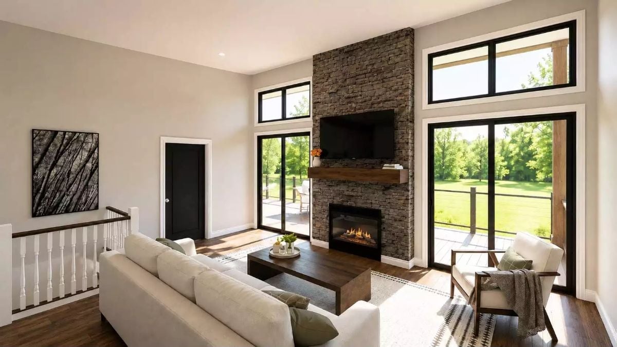 Stone Running Floor-to-Ceiling Earns That Fireplace Wall Its Dominance