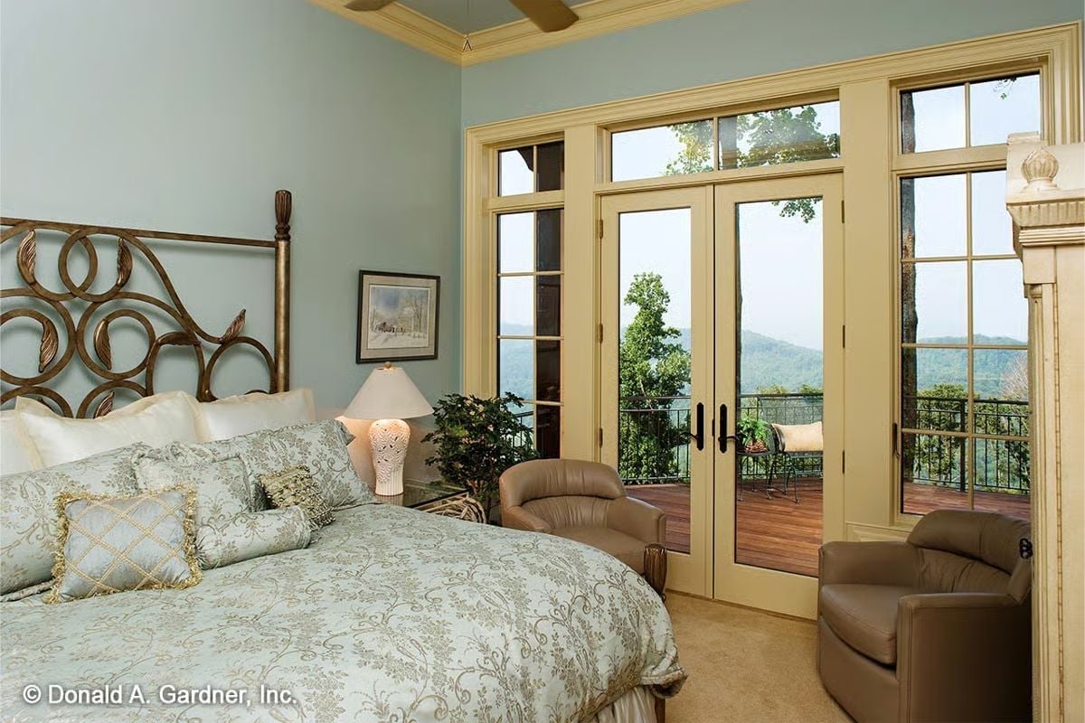 Mountain Views Through French Doors Turn This Master Bedroom Into a Retreat