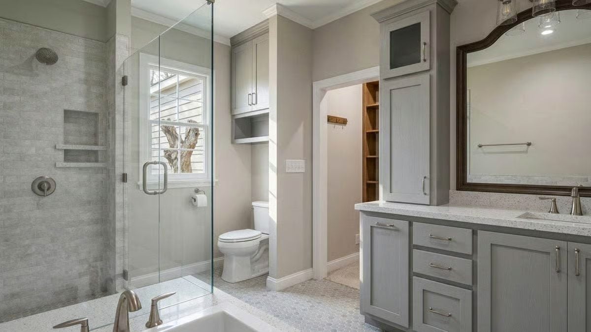 Frameless Glass, Mosaic Tile Floors, and a Vanity That Pulls Its Weight