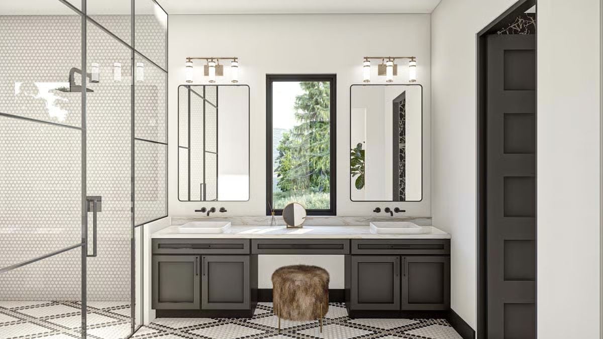 Penny Tile, Paired Mirrors, and a Vanity Stool That Has No Business Looking That Good