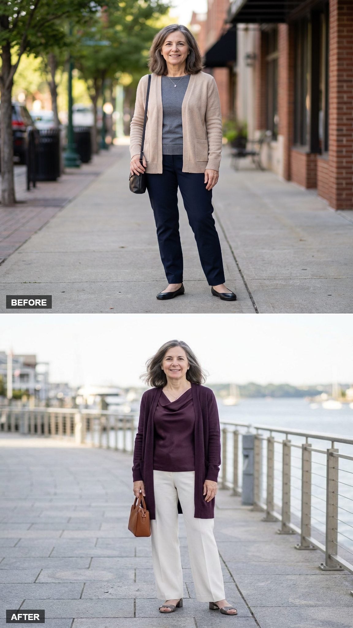 Aubergine and Ivory Wide-Leg Trousers With Pewter Block Heels