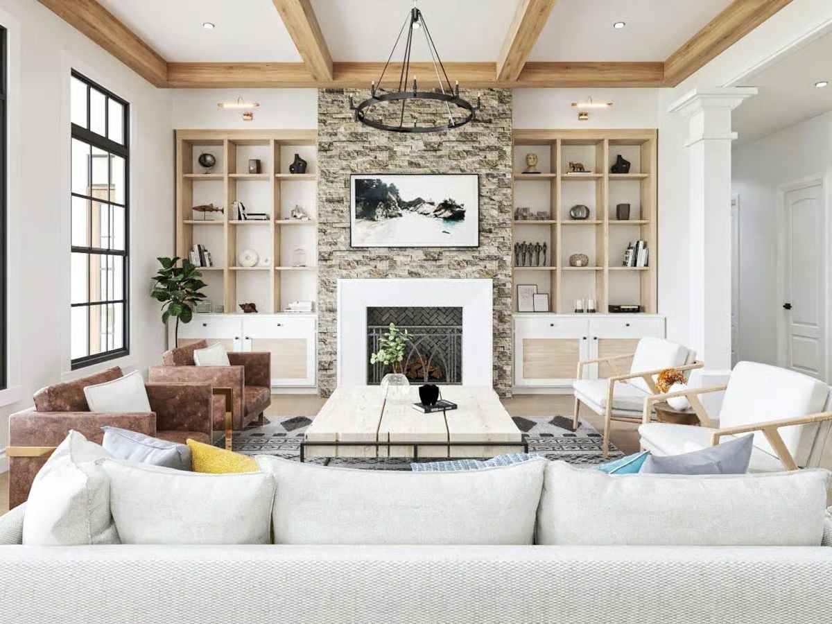 Built-In Shelving and a Stone Fireplace Wall That Earns Every Square Foot