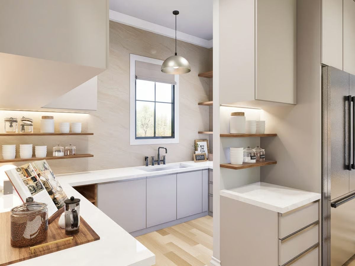 Open Shelving, Under-Cabinet Lighting, and a French Press That Earns Its Counter Space