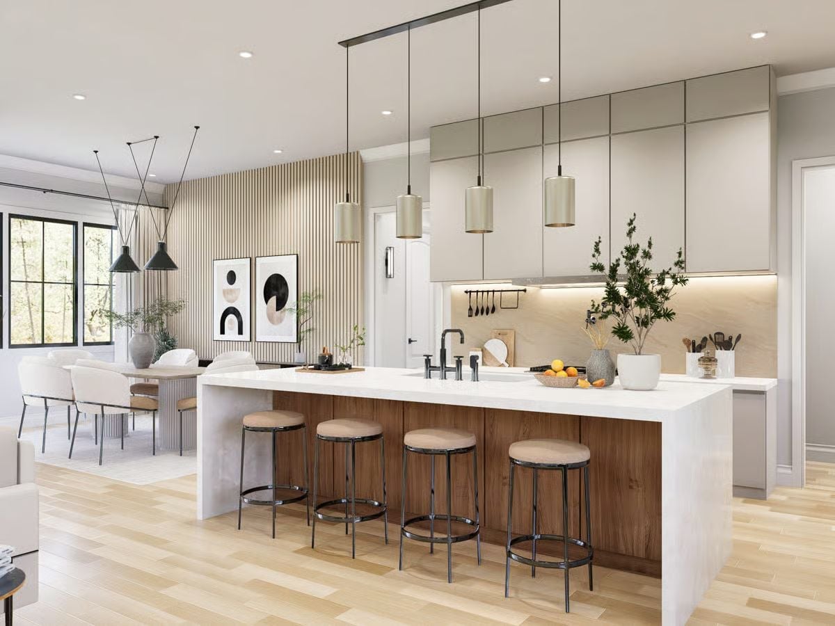 Walnut Island Base and White Quartz Top Pull Off a Classic Contrast Without Trying Too Hard