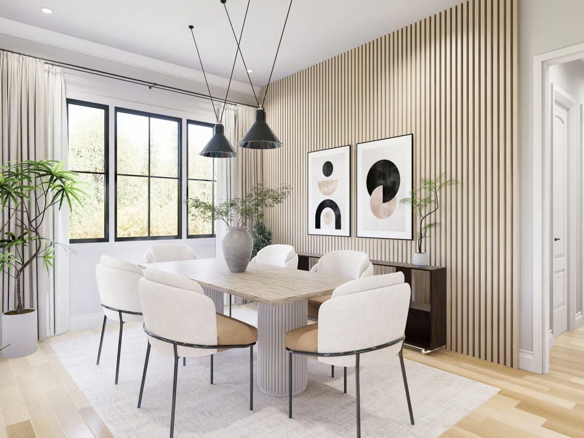 Wood Slat Accent Wall Sets the Tone Before Anyone Sits Down