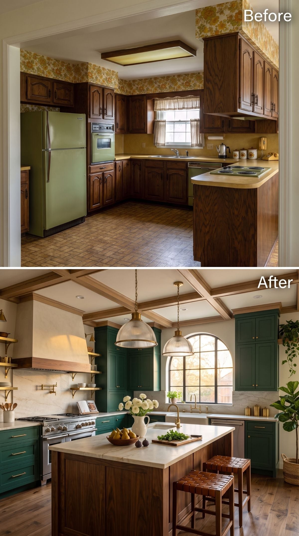 From Avocado Appliances to Forest Green Cabinetry: One Kitchen's Total Reinvention