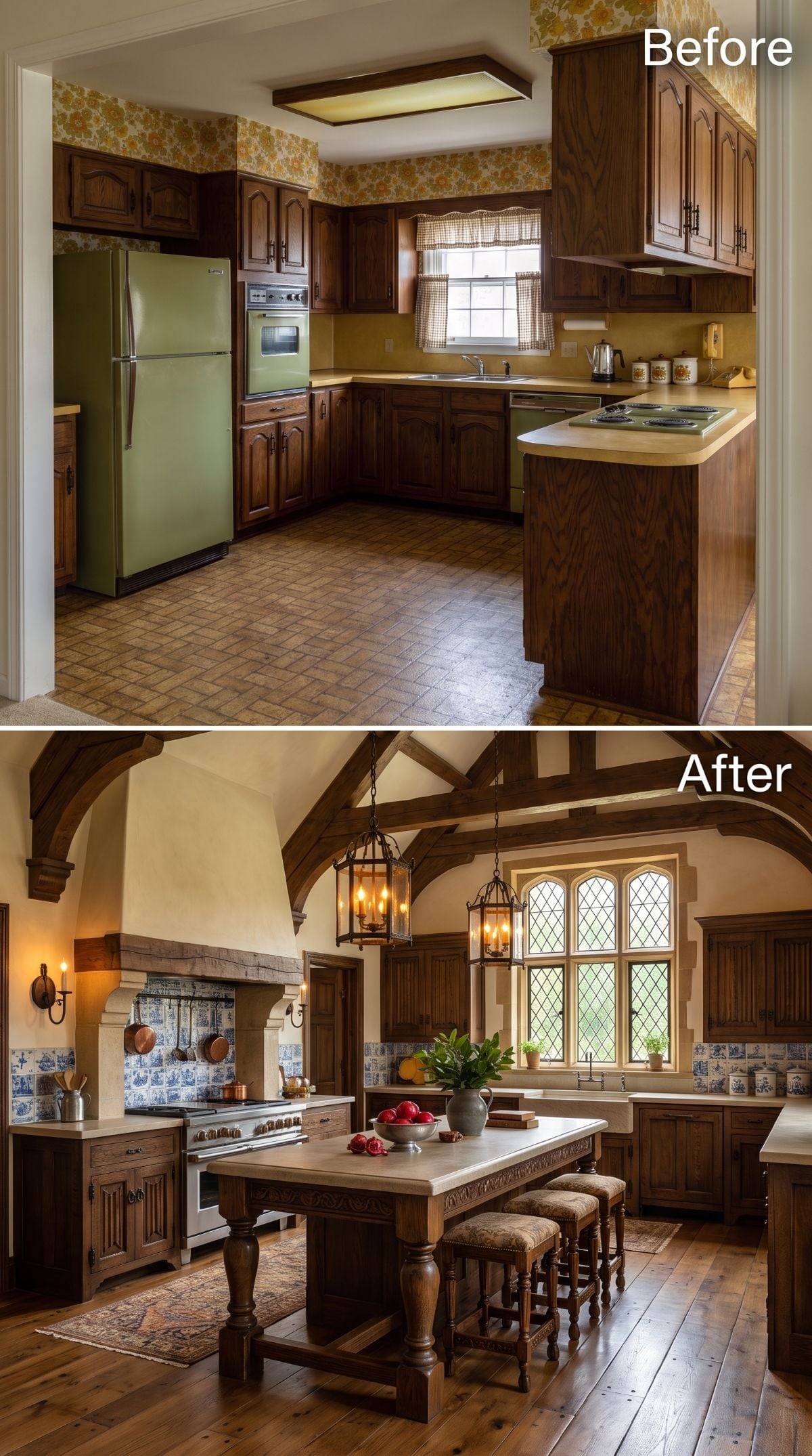 Medieval Great Hall Energy Took Over What Used to Be a Harvest-Gold Kitchen