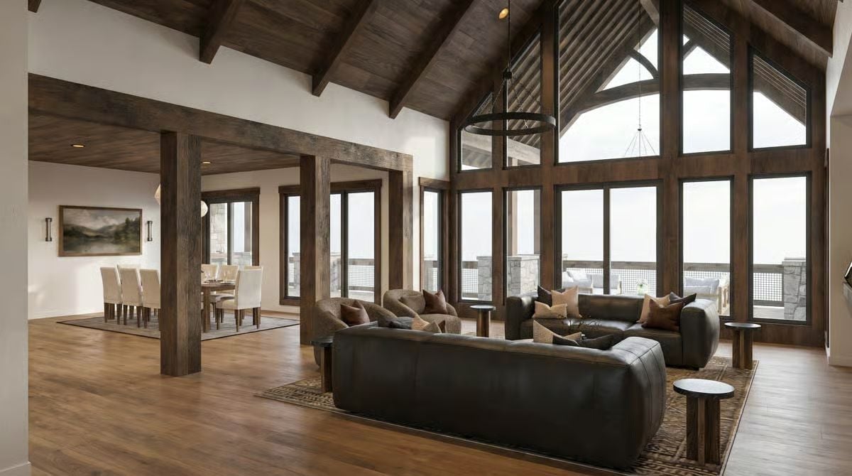 Vaulted Beams, Floor-to-Ceiling Glass, and a Living Room That Earns Its Square Footage
