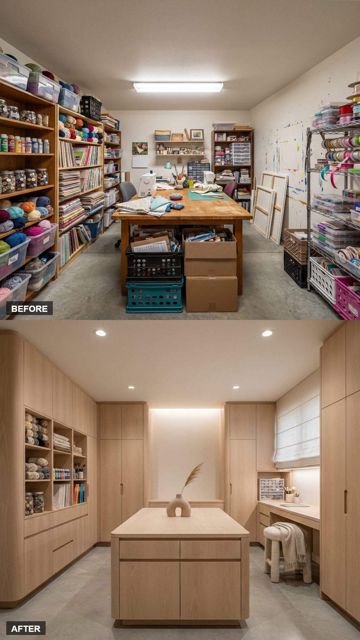 Blonde Wood Built-Ins and Recessed Ceiling Lights Gave Serial Hobbies a Real Studio Address