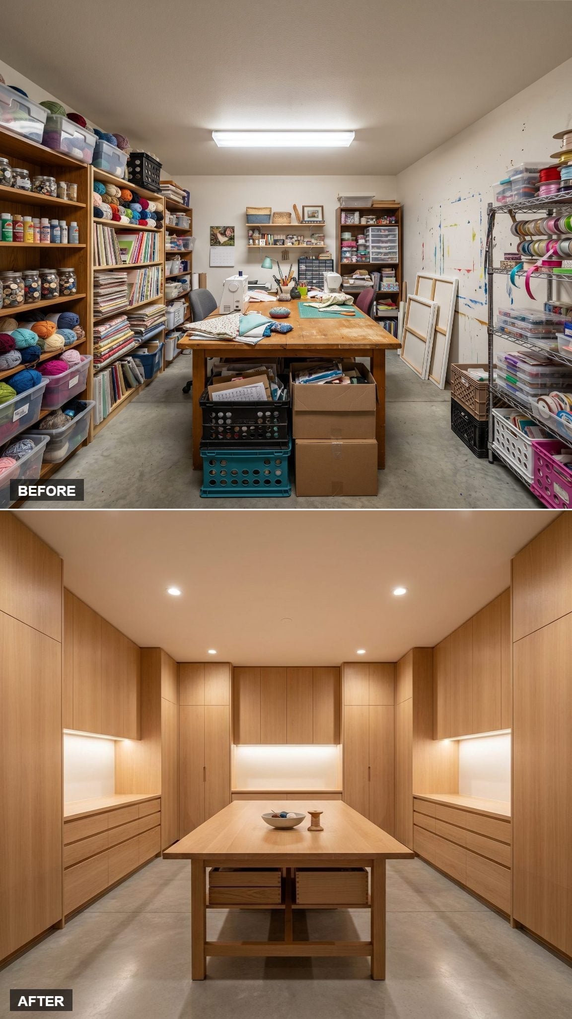Built-In Oak Cabinetry and Recessed Niches Gave This Craft Room a Whole New Purpose
