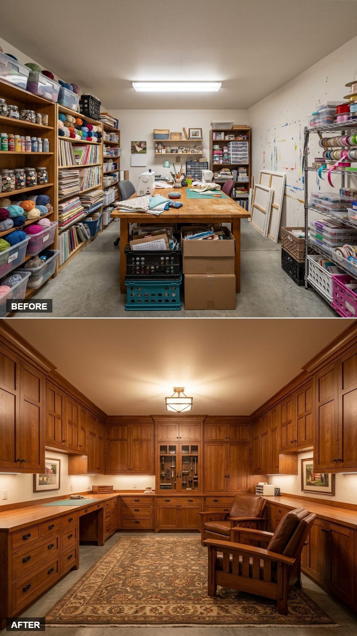 Craftsman Cabinetry and Under-Cabinet Lighting Turned This Hobby Room Into a Serious Studio