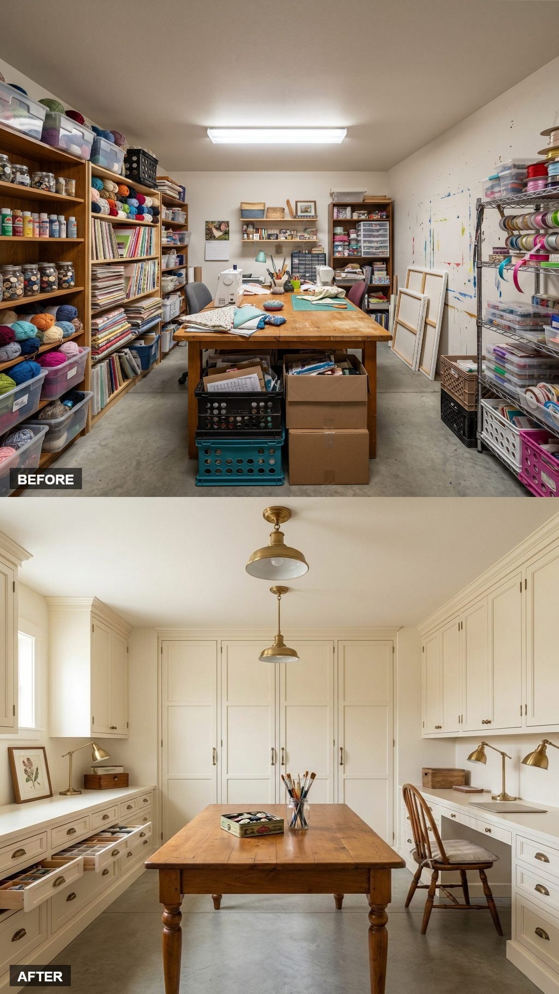 Cream Built-Ins and Brass Hardware Gave Serial Hobbies a Studio Worth Working In