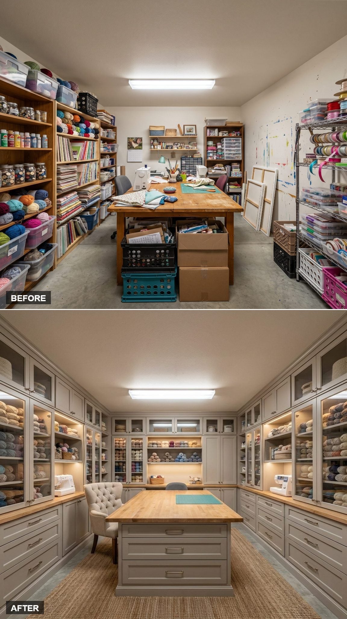 Floor-to-Ceiling Custom Cabinetry Turned a Chaotic Craft Room into a Working Studio