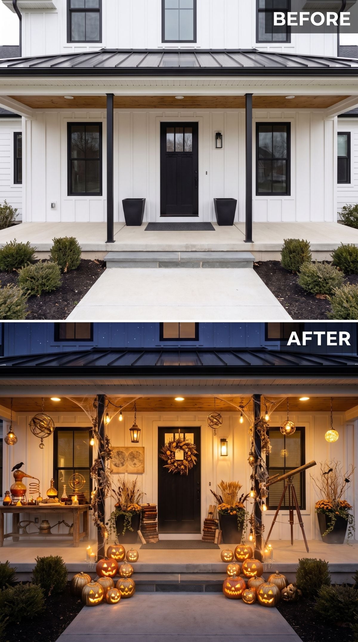 Alchemist's Halloween Lab and Glowing Jack-o'-Lanterns Overtake a Farmhouse Entry