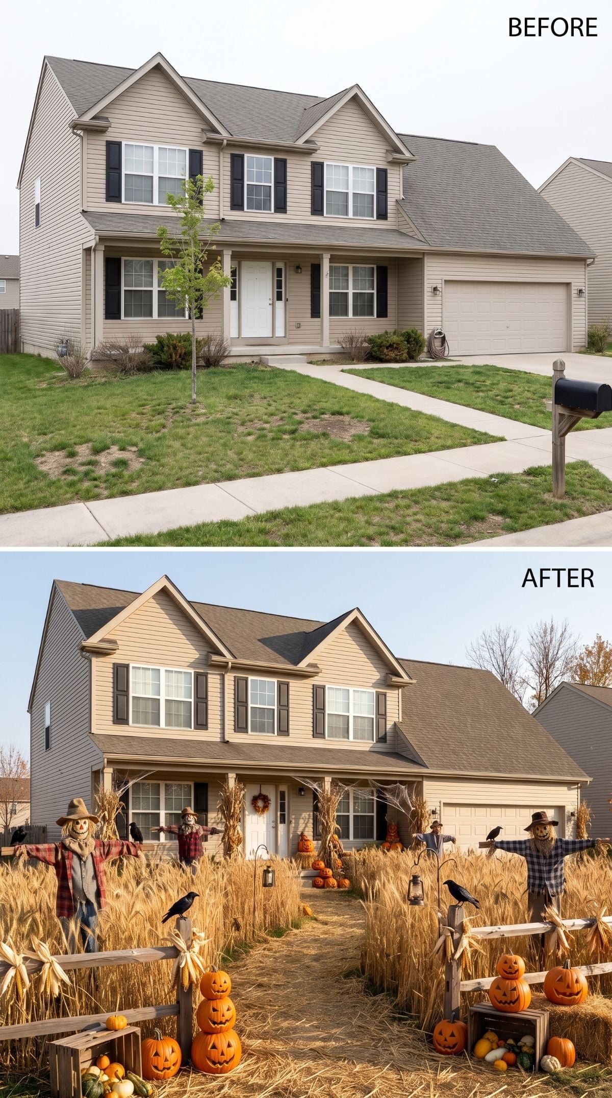 Wheat Fields and Scarecrows Turn a Plain Suburban Lot Into Harvest Horror