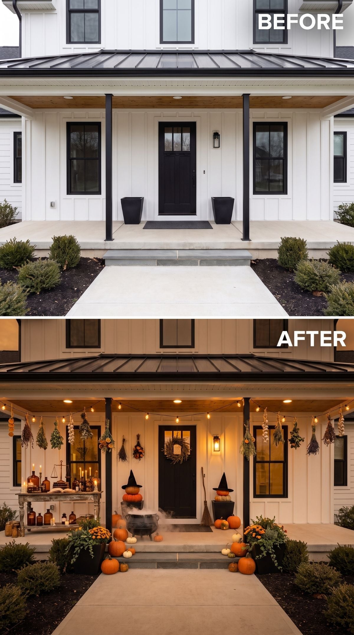 Witch's Apothecary Takes Over a Modern Farmhouse Porch for Halloween
