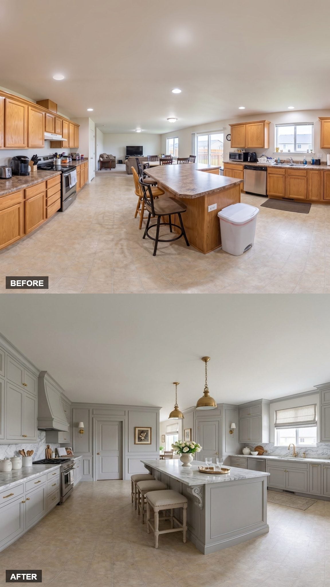 Gray Inset Cabinets, Marble Counters, and Brass That Earns Every Inch