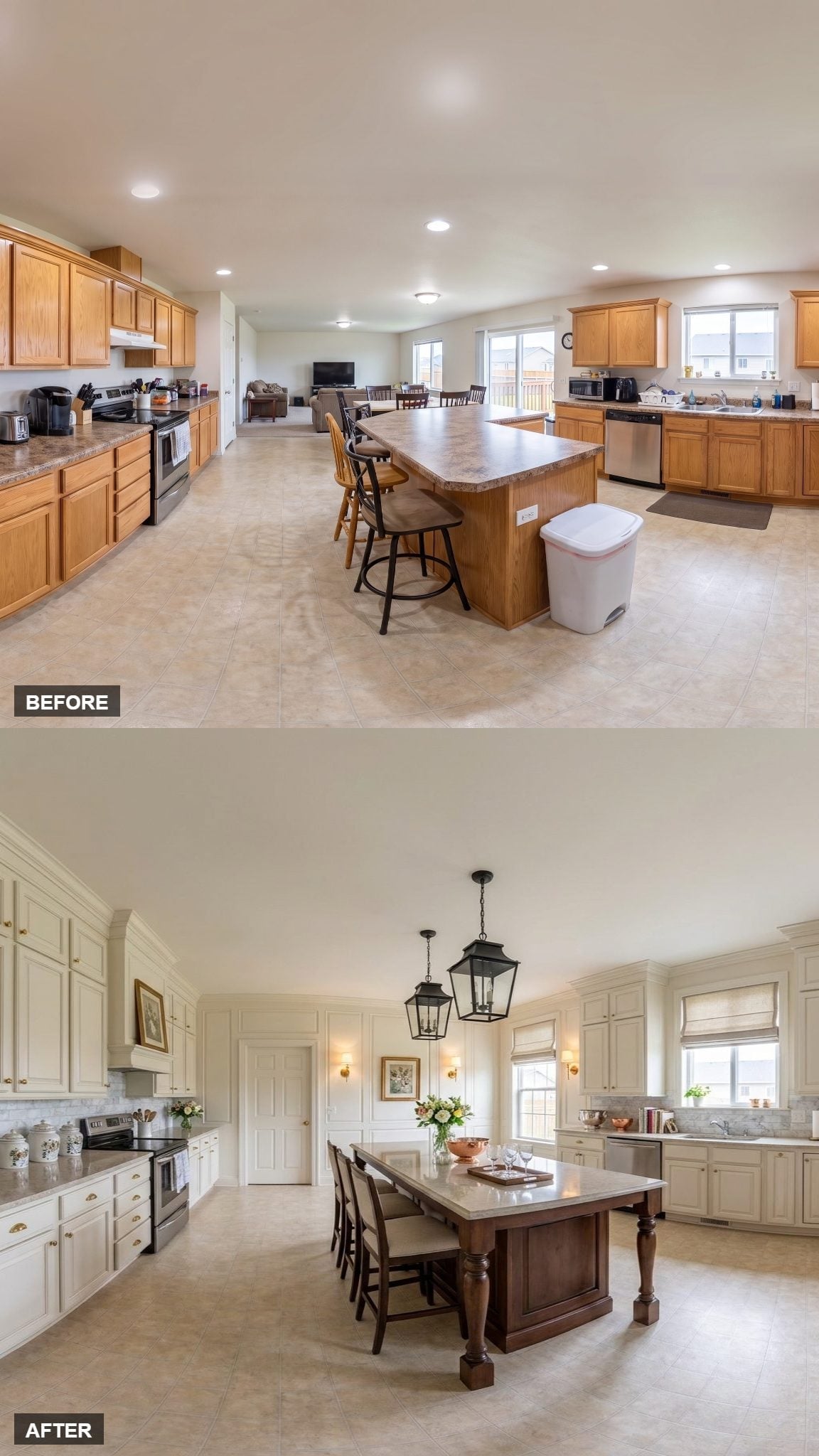Ivory Cabinets, Lantern Pendants, and an Island That Finally Has Legs